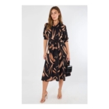 Black and Copper Painterly Print Midi Shirt Dress