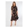 Black and Copper Painterly Print Midi Shirt Dress