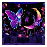 Blacklight Butterfly Moon Tapestry UV Reactive Wall Hanging 150x130cm