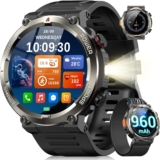 Blackview Military Smart Watch for Men (Answer/Make Calls), 1.45 Fitness Tracker with 100-Day Battery/Flashlight/Compass/Heart Rate/SpO2/Sleep, 150 Sports IP68 Waterproof Smartwatch for iOS Android