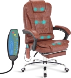Blisswood 8-Point Massage Office Chair with Footrest & Lumbar Support – Faux Leather Executive 360 Swivel PC Desk Chair for Home, Office & Gaming Room – 135 Recline, Adjustable Height (Waxy Brown)
