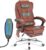 Blisswood 8-Point Massage Office Chair with Footrest & Lumbar Support – Faux Leather Executive 360 Swivel PC Desk Chair for Home, Office & Gaming Room – 135 Recline, Adjustable Height (Waxy Brown)