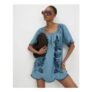 Blue Floral Embroidered Denim Mini Dress