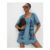 Blue Floral Embroidered Denim Mini Dress