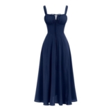 Blue L Womens Summer Boho Midi Dress with Front Slit