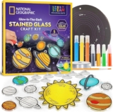 Blue Marble National Geographic Kids Window Art Kit – Stained Glass Solar System Arts & Crafts Kit with Glow in the Dark Planets, Suncatchers, Space Room Décor