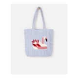 Blue & Red Striped Swan Fabric Tote Shopper Bag