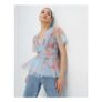 Blue Short Sleeve Tulle Top
