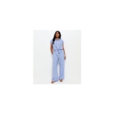 Blue Striped Drawstring Wide Leg Trousers
