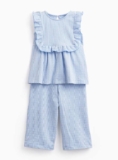 Blue Textured Frill Detail Top & Trousers Set – Size 1-7 Years – Free C&C