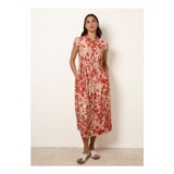 Blue Vanilla Orange Watercolour Floral Printed Button Front Shirt Dress