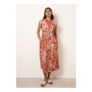 Blue Vanilla Orange Watercolour Floral Printed Button Front Shirt Dress