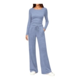 Blue Women 2-Piece Lounge Set: Crop Top & Wide-Leg Trousers