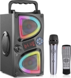 Bluetooth Speaker, 60W(Peak) Wireless Portable Small Home Party Speakers with Double Subwoofer Deep Bass, Microphone, FM Radio, Lights, Remote, 80dB Loud Stereo Sound Boombox for Outdoor Camping Gifts