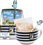Bluey Breakfast Set with Ceramic Bowl & Spoon – 100g Porridge Oats for 2 Servings, Microwave Safe Bowl Featuring Bluey & Bingo, Kids Breakfast Kit – Bluey Gifts for Girls & Boys, Birthday, Fathers Day