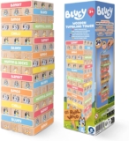 Bluey Tumbling Tower Game – 54 Colourful FSC-Certified Wooden Blocks, Hand-Eye Coordination & Motor Skills Family Game, Eco-Friendly Fun for Kids Aged 3, Durable & Non-Toxic