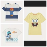 Bluey White Bike Checkerboard / Paddington Bear / SpongeBob SquarePants Yellow T-shirt Size 1-8 Years (£1.60 with George rewards) Free C&C