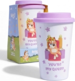 Bluey Youre My Queen Travel Mug Gift Set, 2 Tea Bags Officially Licensed, Insulated Ceramic Cup, Silicone Lid, English Breakfast Tea, Bluey Gifts, Mum, Mothers Day