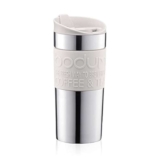 Bodum Travel Mug Vacuum Insulated Travel Cup, 350ml Double-Wall Stainless-Steel Coffee Mug with Drinking Lid & Non-Slip Silicone Grip, White