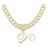 BodyBonita Cursive Gold Plated Initial Necklace with Cuban Link Chain