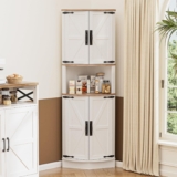 BonVache 165cm Tall Corner Storage Cabinet with Barn Doors, 5-Tier Tall Cupboards Cabinet for Living Room, 4 Wooden Doors and 5 Shelves, Space Saving Freestanding Sideboard for Home, Kitchen,White