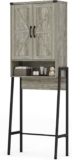BonVache Over Toilet Storage Unit, Bathroom Storage Cabinet with double doors, adjustable shelves and metal frame, Freestanding Laundry Organizer Space Saving, Grey