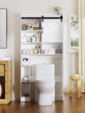 BonVache Over Toilet Storage Unit with Sliding track door, over toilet cabinet with 6 Storage Compartments and Tissue Compartment, Adjustable Shelf, for Bathroom and laundry room, White
