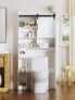 BonVache Over Toilet Storage Unit with Sliding track door, over toilet cabinet with 6 Storage Compartments and Tissue Compartment, Adjustable Shelf, for Bathroom and laundry room, White