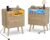 BonVache Rattan Bedside Tables Set of 2, Nightstand with Charging Station and LED Lights, Bedside table with 2 wicker drawers and Open Shelf, Solid Wood Legs, Bed side table for Bedroom, Living Room