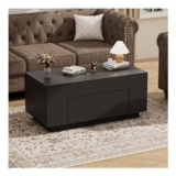 BonVache Rectangular Storage Table with Hidden Drawer, Black