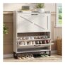 BonVache Rustic White Wooden Shoe Cabinet, 80cm, 2 Drawers