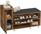 BonVache Shoe Storage Bench with Cushion, Brown Shoe Bench 105cm Lounge with 2 Shelves and 4 Compartments, Hallway Storage Unit with Seat, Living Room