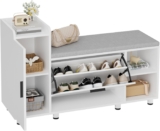 BonVache Shoe Storage Bench with Cushion, White Shoe Bench 105cm Lounge with 2 Shelves and 4 Compartments, Hallway Storage Unit with Seat, Living Room