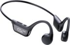Bone Conduction Headphones, Bluetooth 6.0 Open Ear Sport Earphones 12H Battery Life, LED Display, IPX7 Waterproof, Built-in Mic, Secure Fit for Running, Gym Workout, Skiing and Cycling
