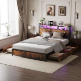Bonnlo Double Bed Frame, 4 Drawers, Charging Station & LED Light Headboard (with auto discount) – Sold By Yondox / FBA