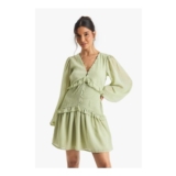 Boohoo Chiffon Long Sleeve Pleated Waist Mini Dress