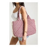 Boohoo Oversized Frayed Edge Jacquard Beach Bag