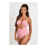 Boohoo Textured Cut out Halter Neck Swimsuit