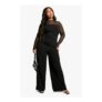 Boohoo plus Mesh Ruched Wide Leg Jumpsuit – Black