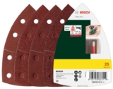 Bosch 25 pcs. Sanding Sheet Set (for Wood, Body Fillers, Paint, Varnish, Grit 40/80/120/180, 11 Holes, 102 x 62.93 mm for Multi-Sanders)