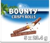 Bounty Crispy Rolls, Milk Chocolate, Coconut, Biscuit Snack Bar, Multipack 5 x 23.4g
