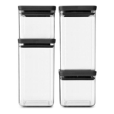 Brabantia 4x Tasty Square Stackable Canisters, Dark Grey