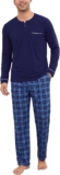 Bresdk Mens Pyjamas Set Cotton Long Sleeve Checked Trousers