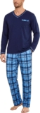 Bresdk Mens Pyjamas Set Long Sleeve Pjs Soft Plaid Loungewear Sets