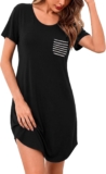Bresdk Nightdresses for Women UK Short Sleeve Ladies Nighties Casual Nightshirt Nightdress Summer Crew Neck Nightwear Loungewear with Striped Pocket