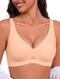 Bresdk Women Wireless Seamless Bra Deep V Everyday T-Shirt Bra Wireless everyday bra with jelly strip support and seamless bonding for smooth, pressure-free comfort