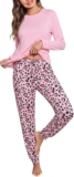 Bresdk Womens Pyjama Sets Cotton Pjs Long Sleeve Heart Printed Nightwear Long Sleeve, Crew Neck, X-Stitch, Heart Print Trousers, Adjustable Drawstring, Side Pockets,Cuffed Hems,Lightweight Two Piece