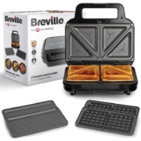 Breville 3-in-1 Ultimate Snack Maker, Deep Fill Toastie Maker, Waffle Maker & Panini Press, Non-Stick Plates, Black&Stainless Steel – Prime