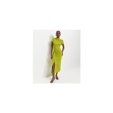 Bright Green Ruched Short Sleeve Midi Dress