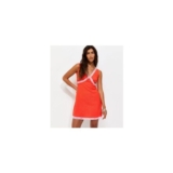 Bright Red Crinkle Texture V-Neck Lace Trim Mini Dress